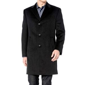 Kenneth Cole Reaction L Wool Top Coat Long Single Breasted Jacket Dark Gray 42
